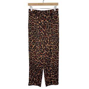 J Crew Womens 4 Brown Leopard Print High Rise Wide Leg Trouser Pants Pleated